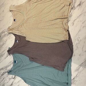 Striped Tank Tops - Cream, Brown, and Blue